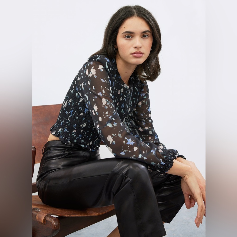 WILFRED Black and Flower Fitted Crop Blouse